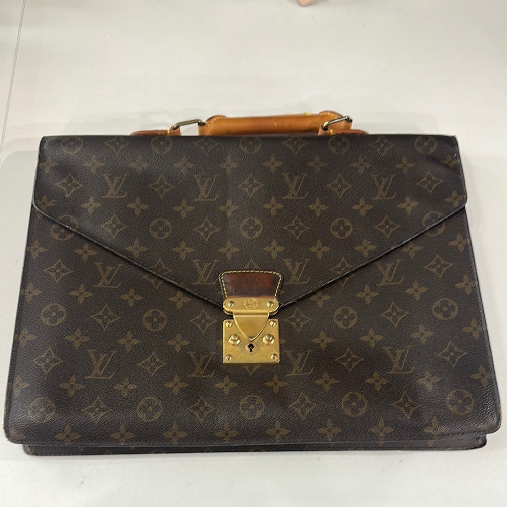 Louis Vuitton Brown Monogram Briefcase with Gold Accents